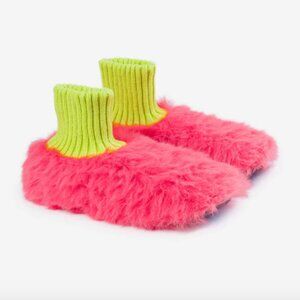 Verloop Fuchsia Faux Fur Sock Slippers XL /  Womens 11-13 Mens 9.5-11.5